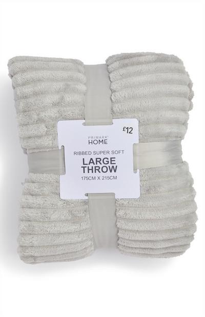 Large Silver Grey Soft Ribbed Throw