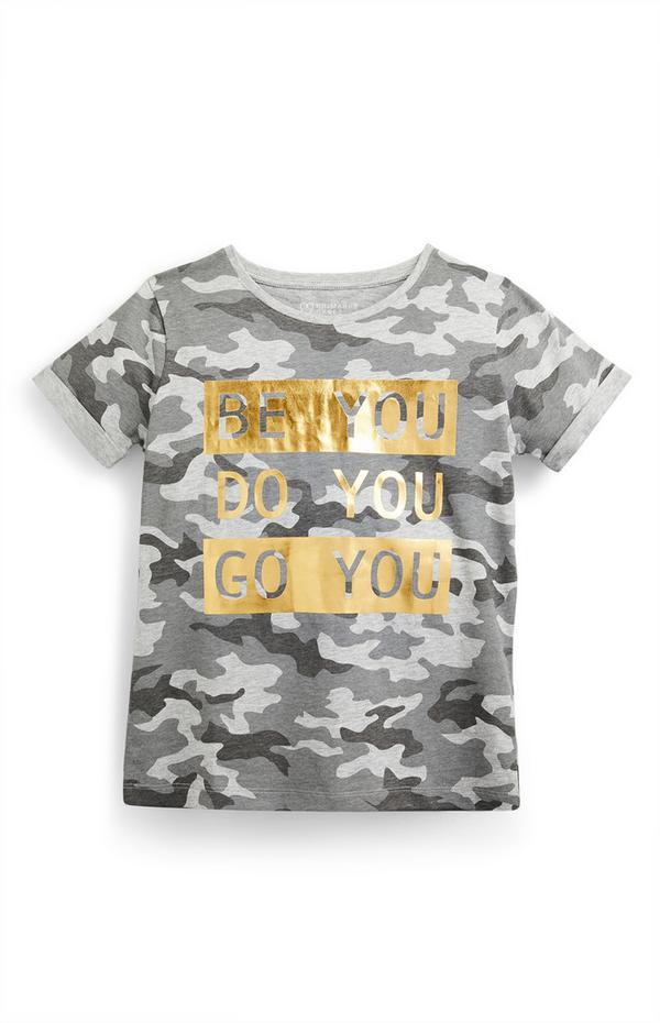 Older Girl Grey Camouflage Print T-Shirt