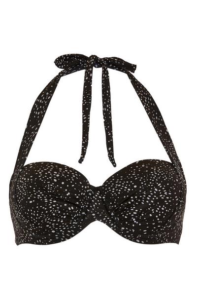 Black Pattern Moulded Bandeau Halter Bikini Top