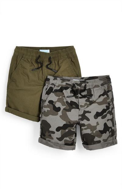 2-Pack Younger Boy Olive/Camouflage Canvas Shorts