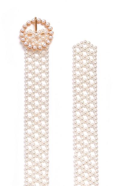 Cintura bianca con perle all-over