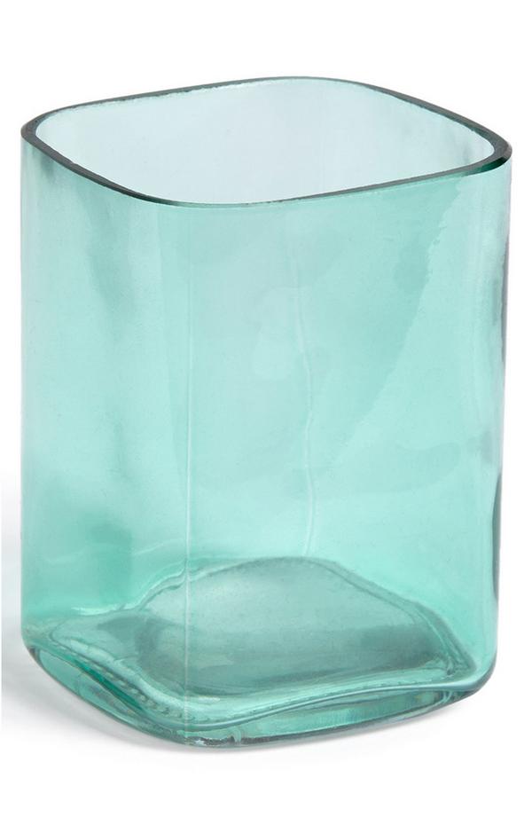 Vaso cuadrado de vidrio verde azulado