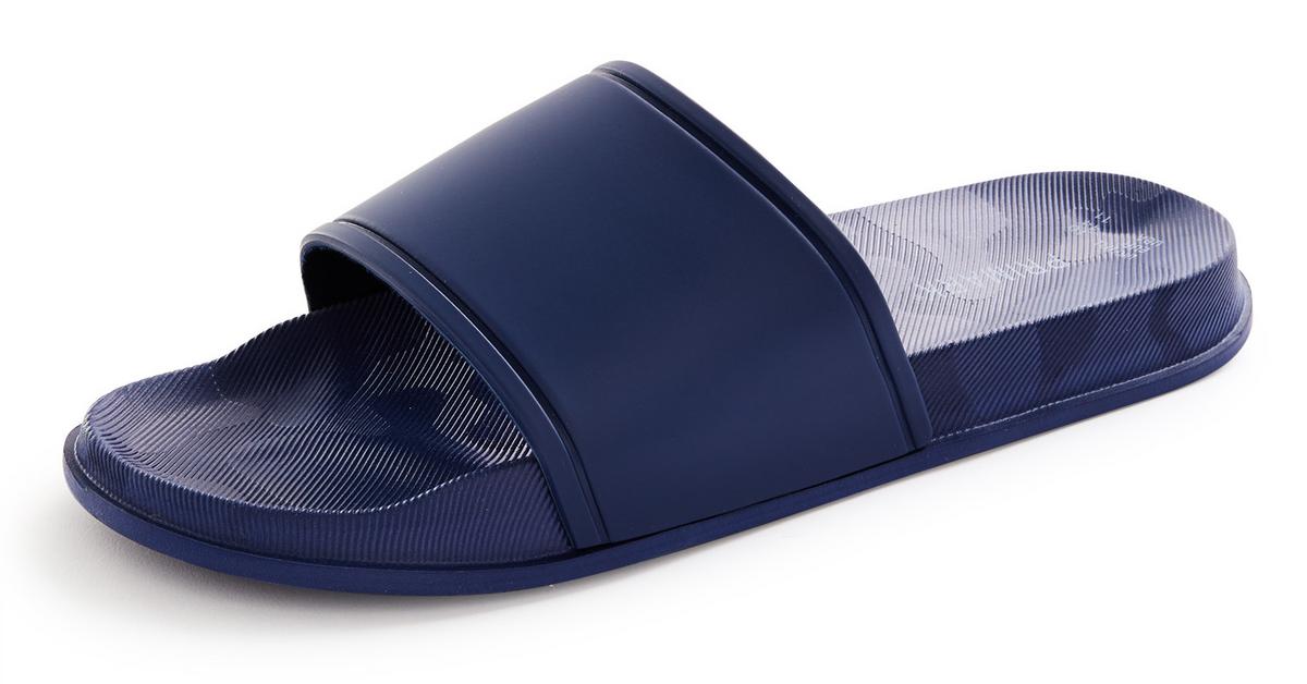 Navy Plain One Strap Sliders | Men's Shoes & Boots | Our Men's Fashion ...