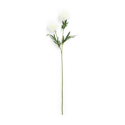 Flor pompom artificial haste única branco