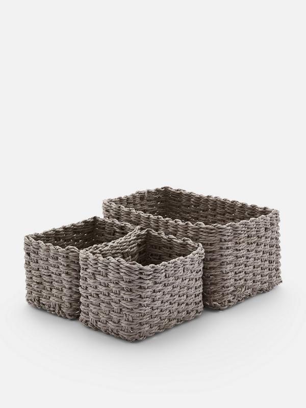 Grey Paper Rope Basket 3 Pack