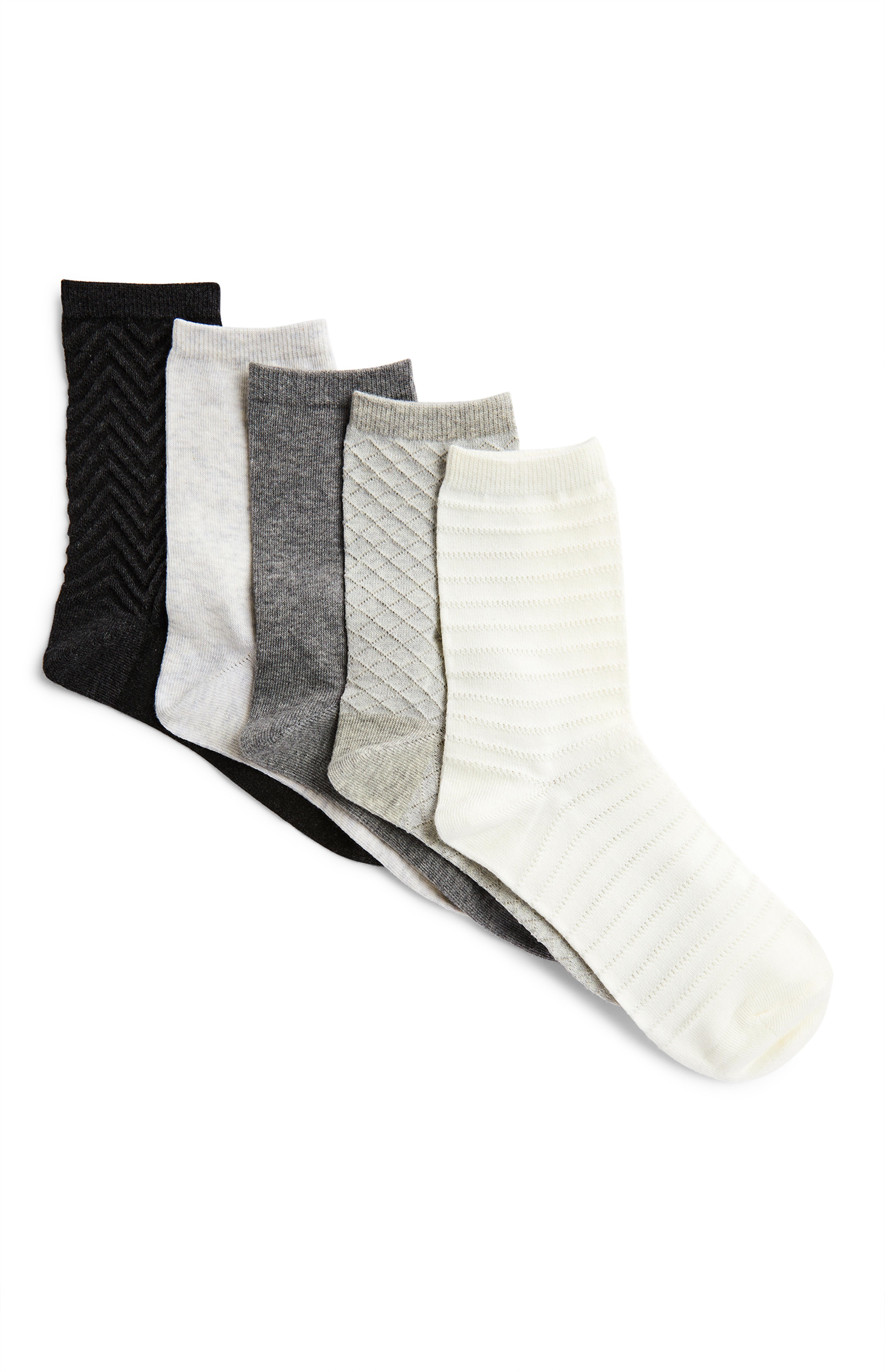 Grey Pattern Crew Socks 5 Packs Women's Socks & Tights Women's