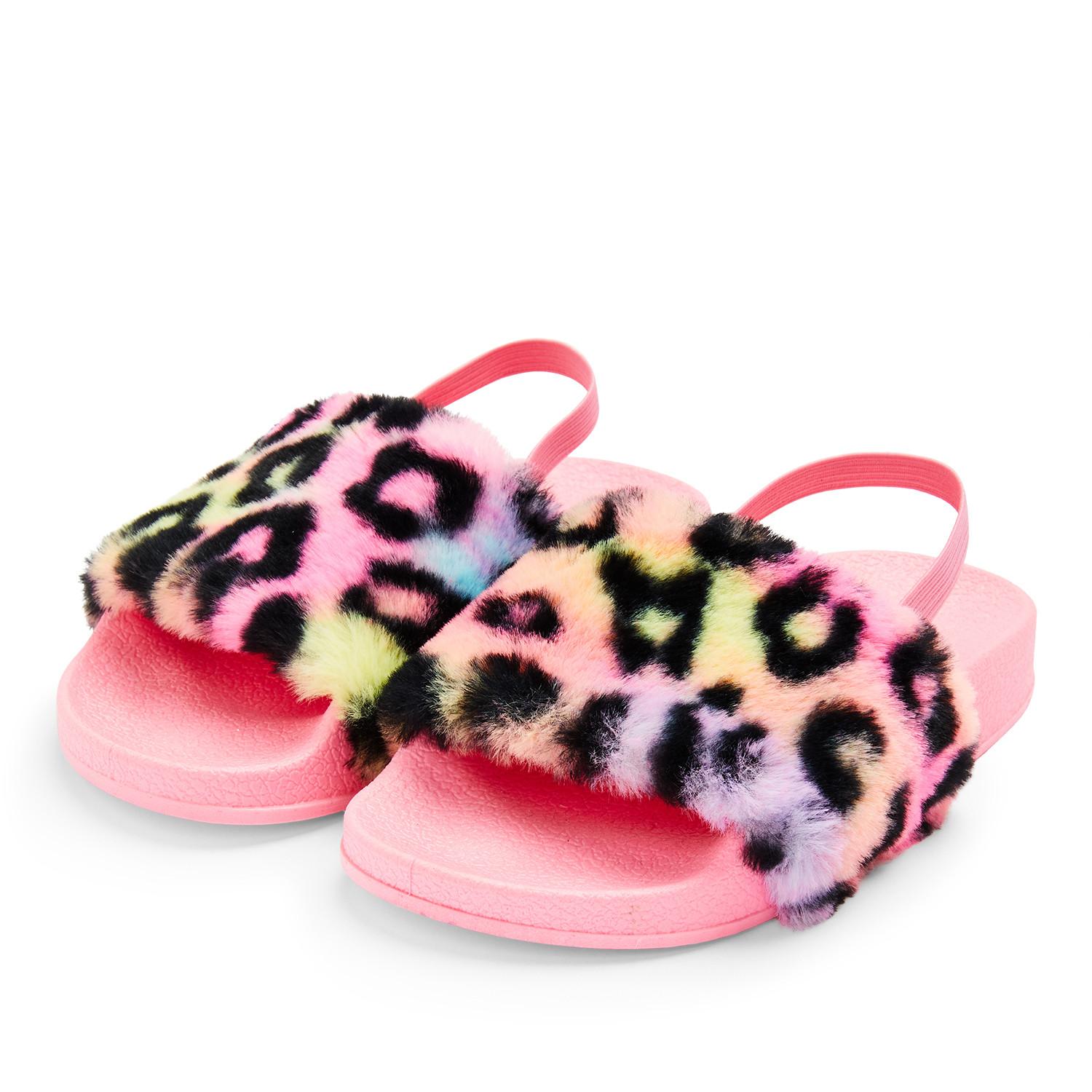 leopard print fluffy sliders