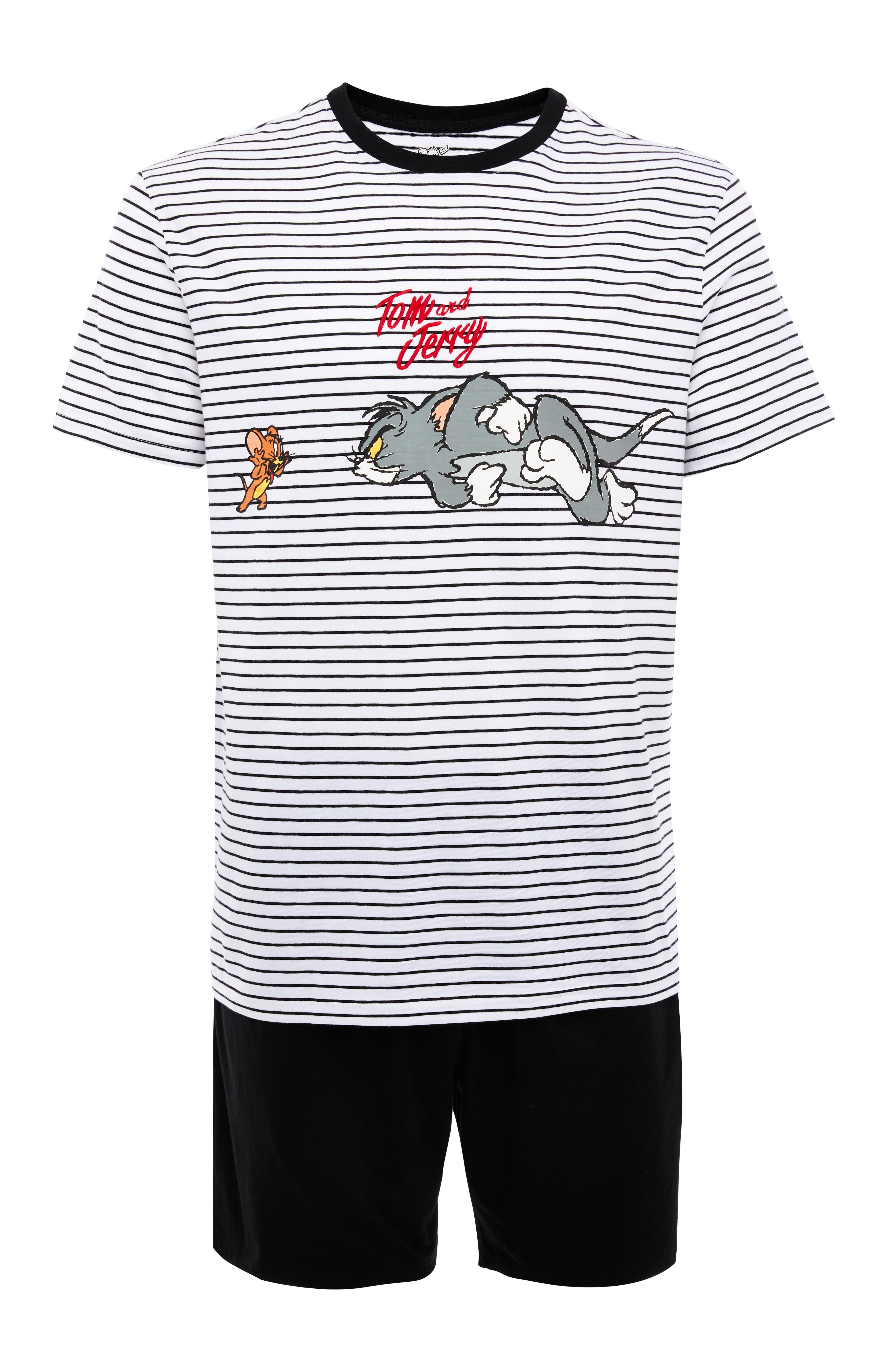 Monochrome Striped Tom And Jerry Short Pyjamas Set | Men's Pyjamas