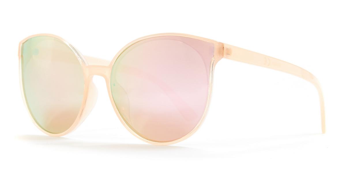 Pink Round Mirror Metal Arm Sunglasses, Light Pink Mirrored Sunglasses