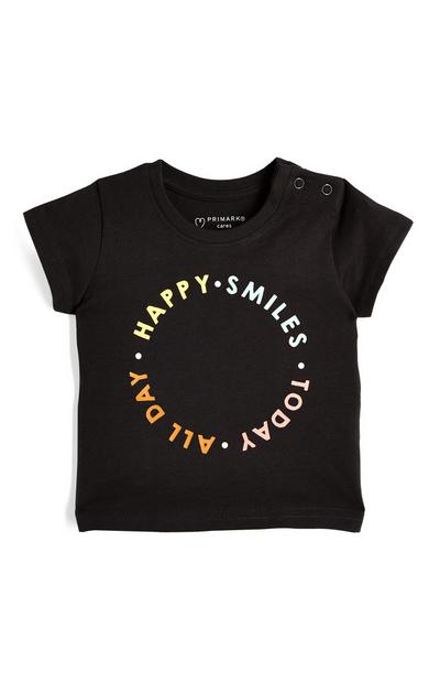 Schwarzes „Happy“ T-Shirt für Babys (J)