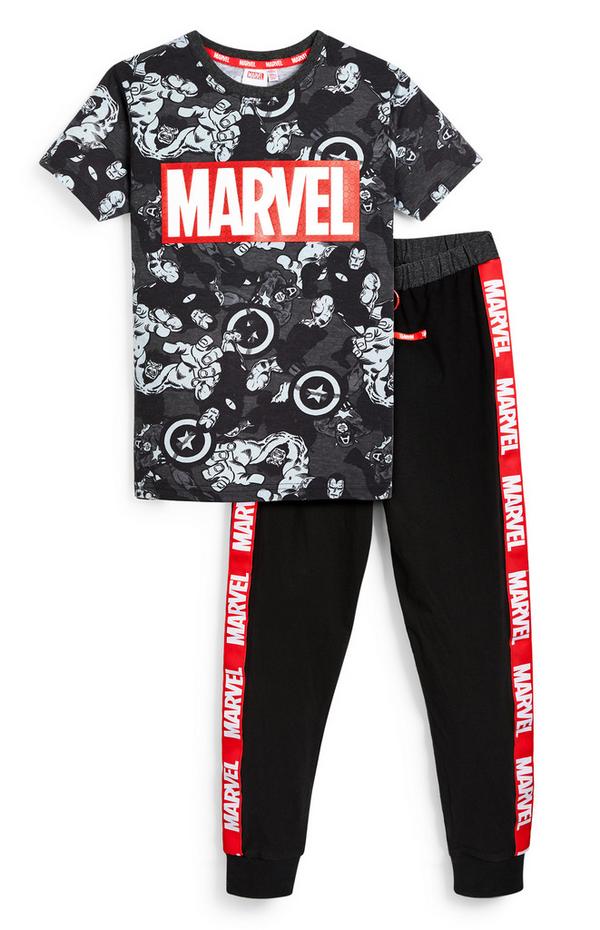 Older Boy Black Marvel Print T-Shirt And Leggings 2 Piece Set