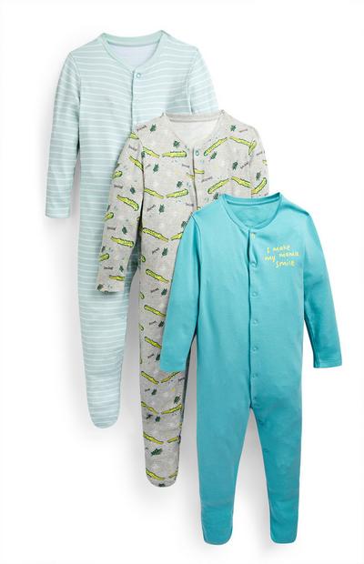 Baby Boy Blue Crocodile Print Sleepsuits 3 Pack