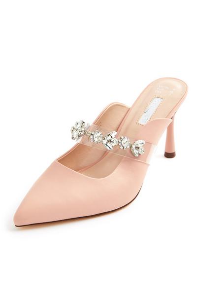 Light Pink Jeweled Strap Pointed Toe Special Occasion Mules