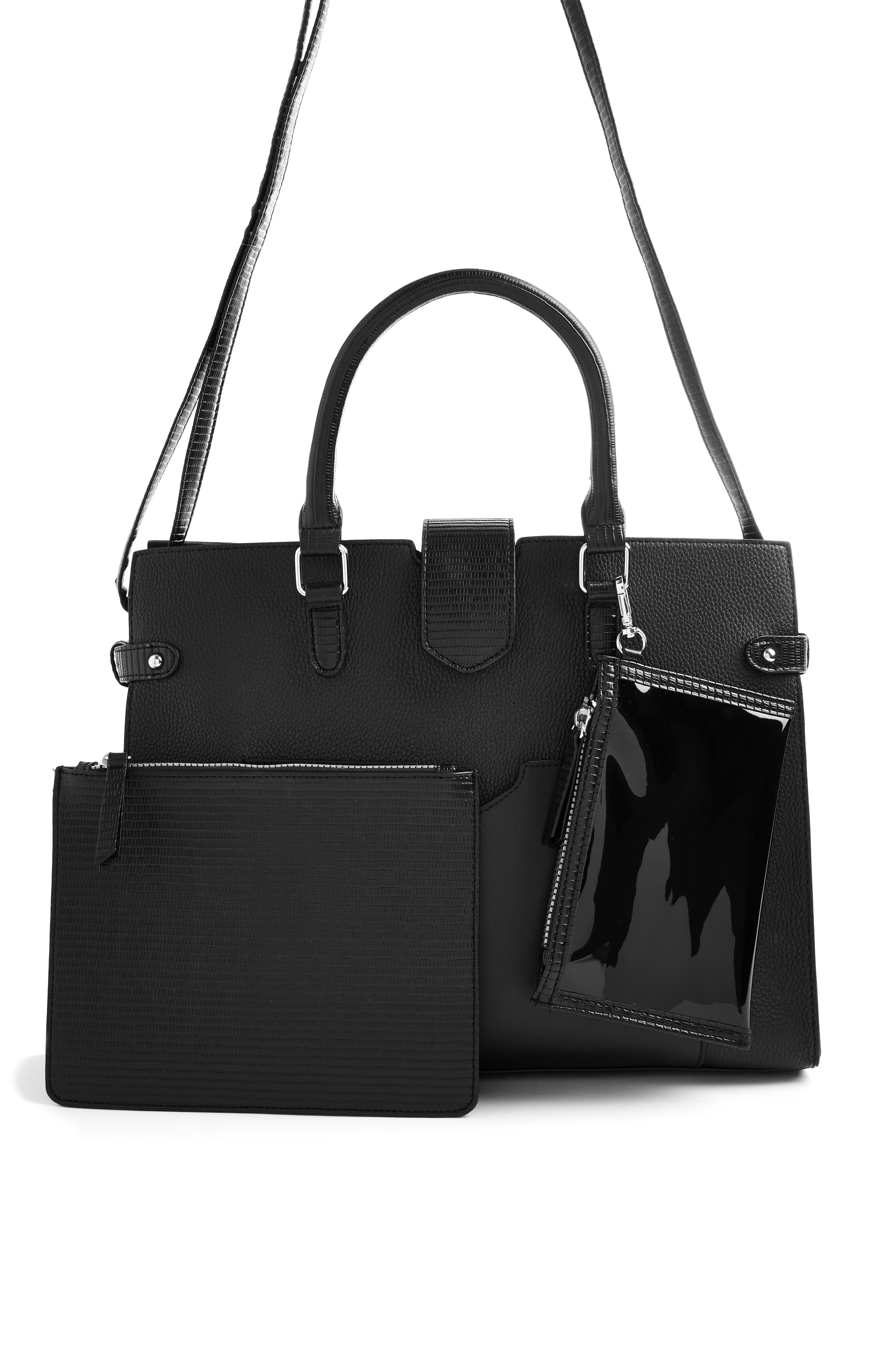 Black Removable Pouch Tote Bag Totebags Women's Handbags Women's