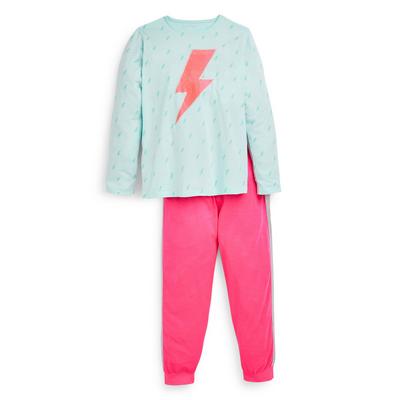 Older Girl Pink Lightening Bolt Pyjamas Set