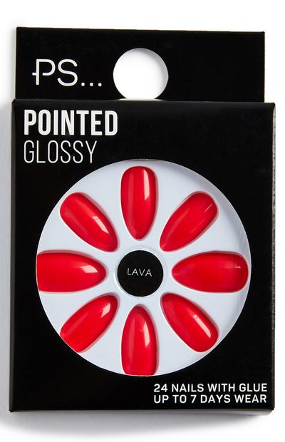 PS Lava Pointed Glossy Faux Nails
