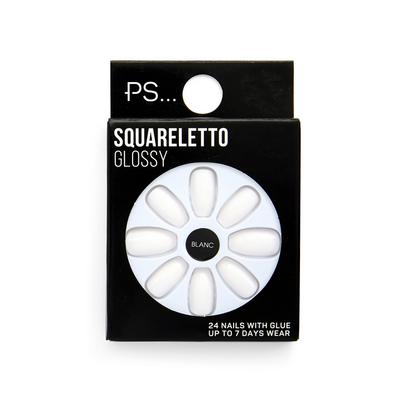 Set de uñas postizas brillantes "Squareletto" de color blanco de PS