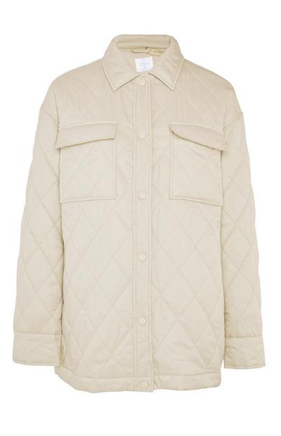 Cream Quilted Button Up Jacket