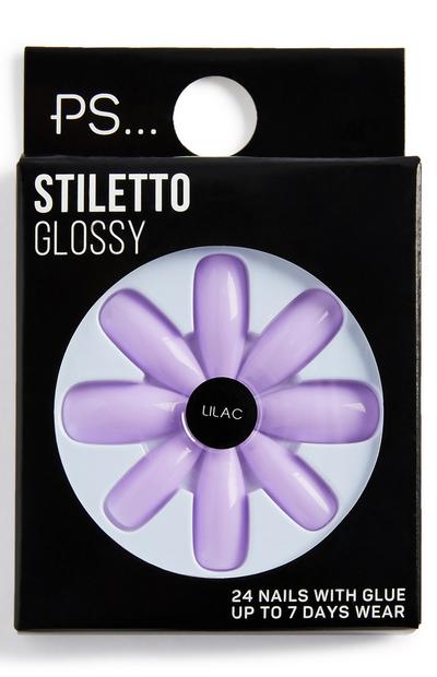 PS Lilac Stiletto Glossy Faux Nails