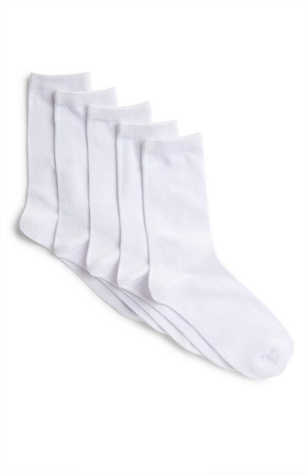 Witte middellange sokken, 5 paar
