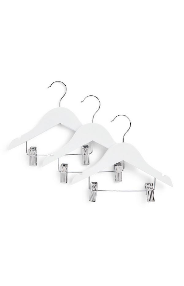 Witte kledinghangers met clips voor baby, set van 3