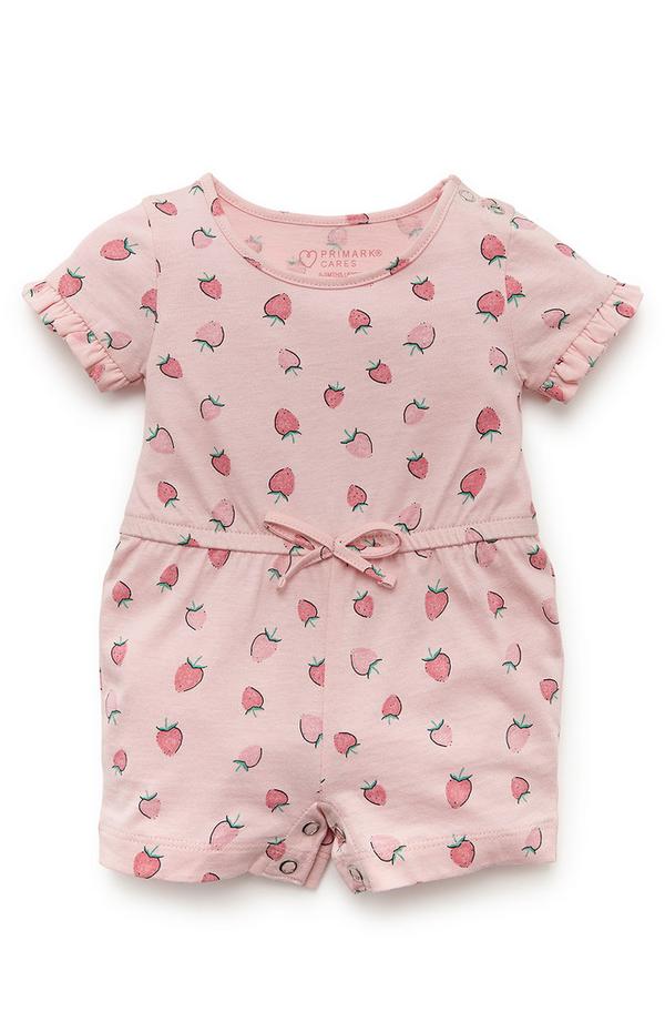 Baby Girl Pink Strawberry Print Jersey Playsuit | Baby Girl Clothes ...