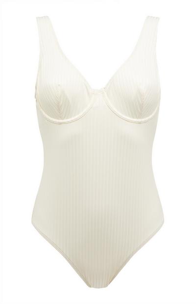 White Ribbed Underwired Swimsuit