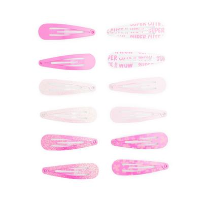 12-Pack Pink Snap Hair Clips