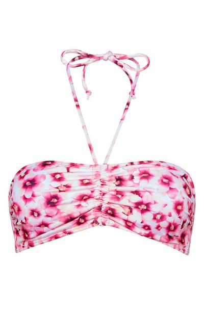Pink Floral Bandeau Bikini Top