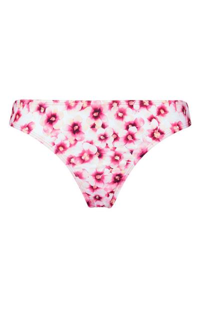 Pink Floral Straight Side Bikini Bottoms