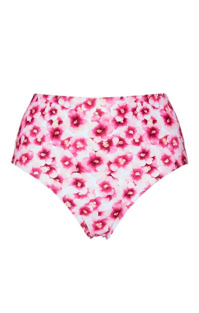 Rosafarbene Bikinihose mit erhöhter Taille und Blumenmuster