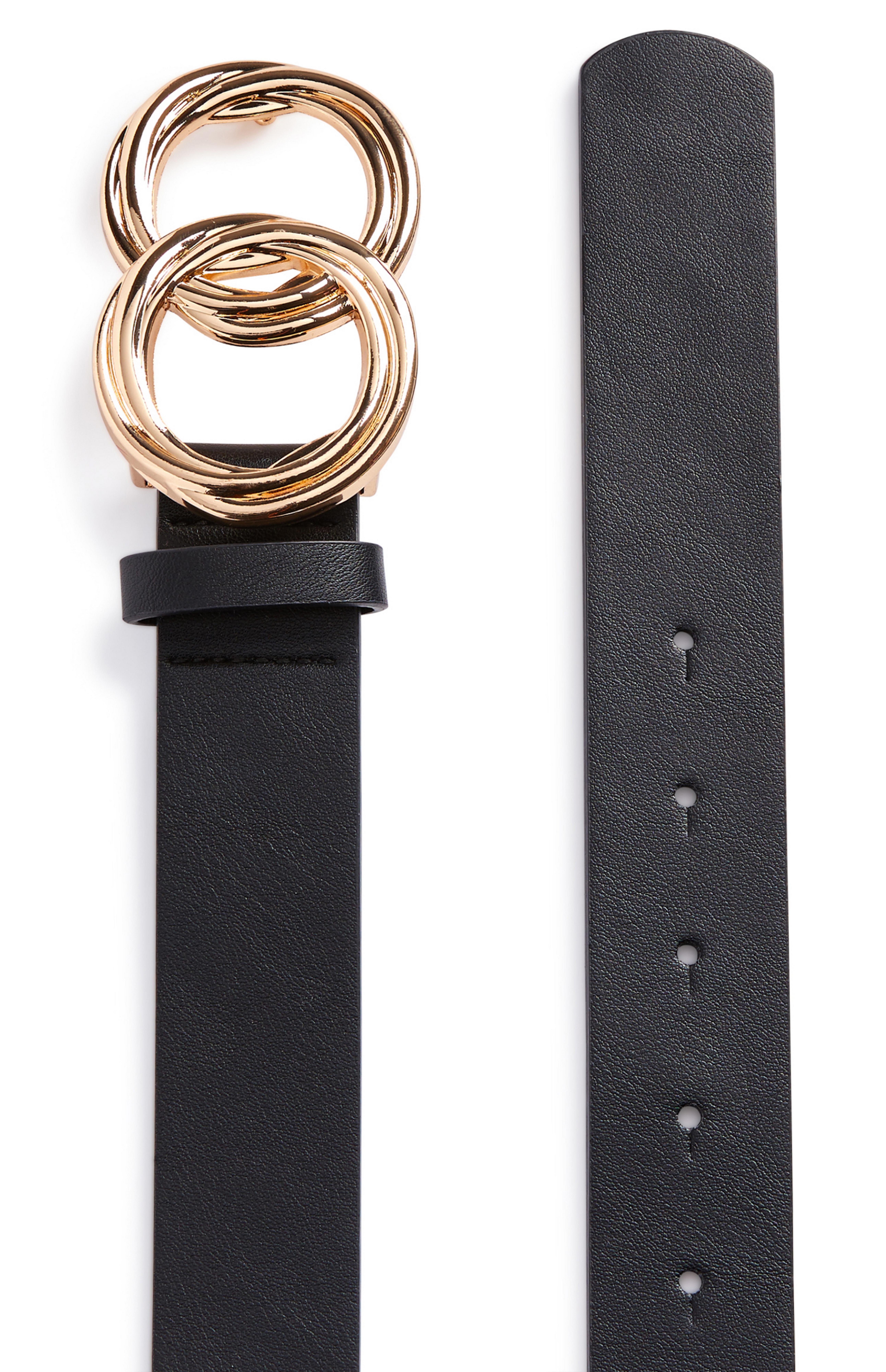 Black Twisted Goldtone Buckle Infinity Belt Women's Belts Women's