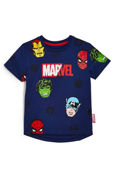 T-shirt personagens Marvel menino azul-marinho
