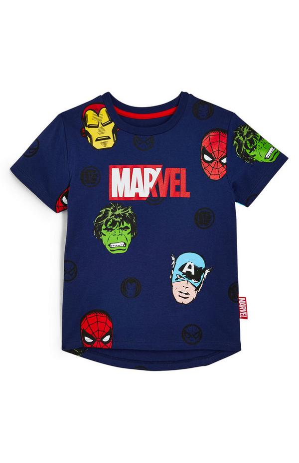 Camiseta azul marino con personajes de Marvel para niño pequeño