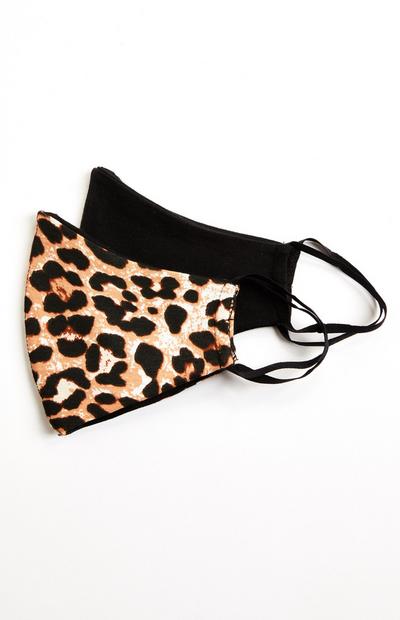 Leopard Print And Black Jersey Face Coverings 2 Pack