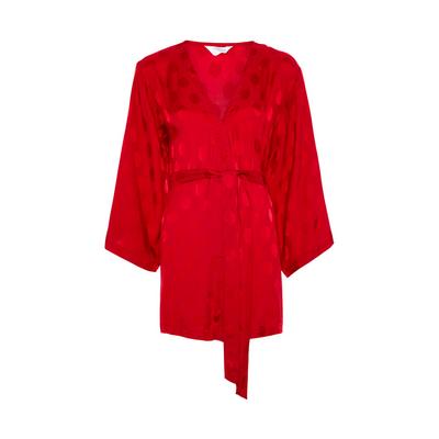 Rdeča halja iz viskoze s pikčastim potiskom