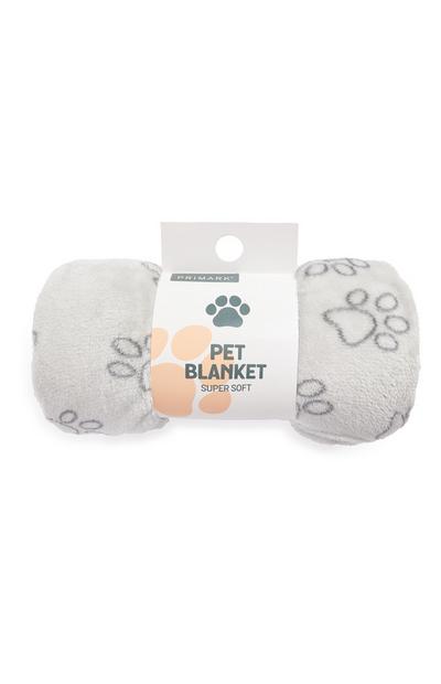 Manta gris para mascotas con estampado de huellas de patas