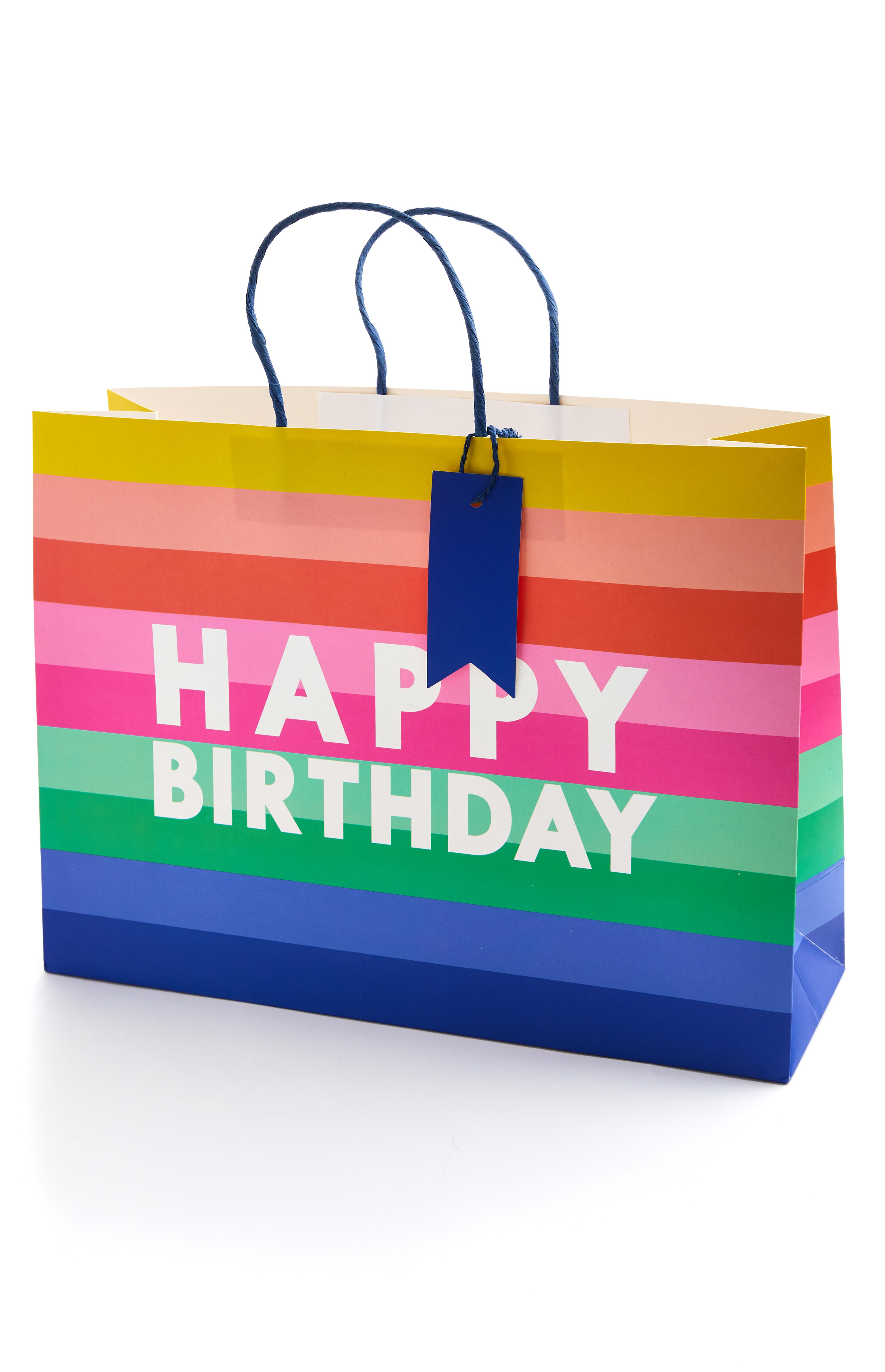 Large Multicolour Striped Happy Birthday Gift Bag Gifts Games, Mugs