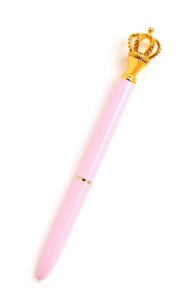 Bolígrafo rosa con adorno de corona