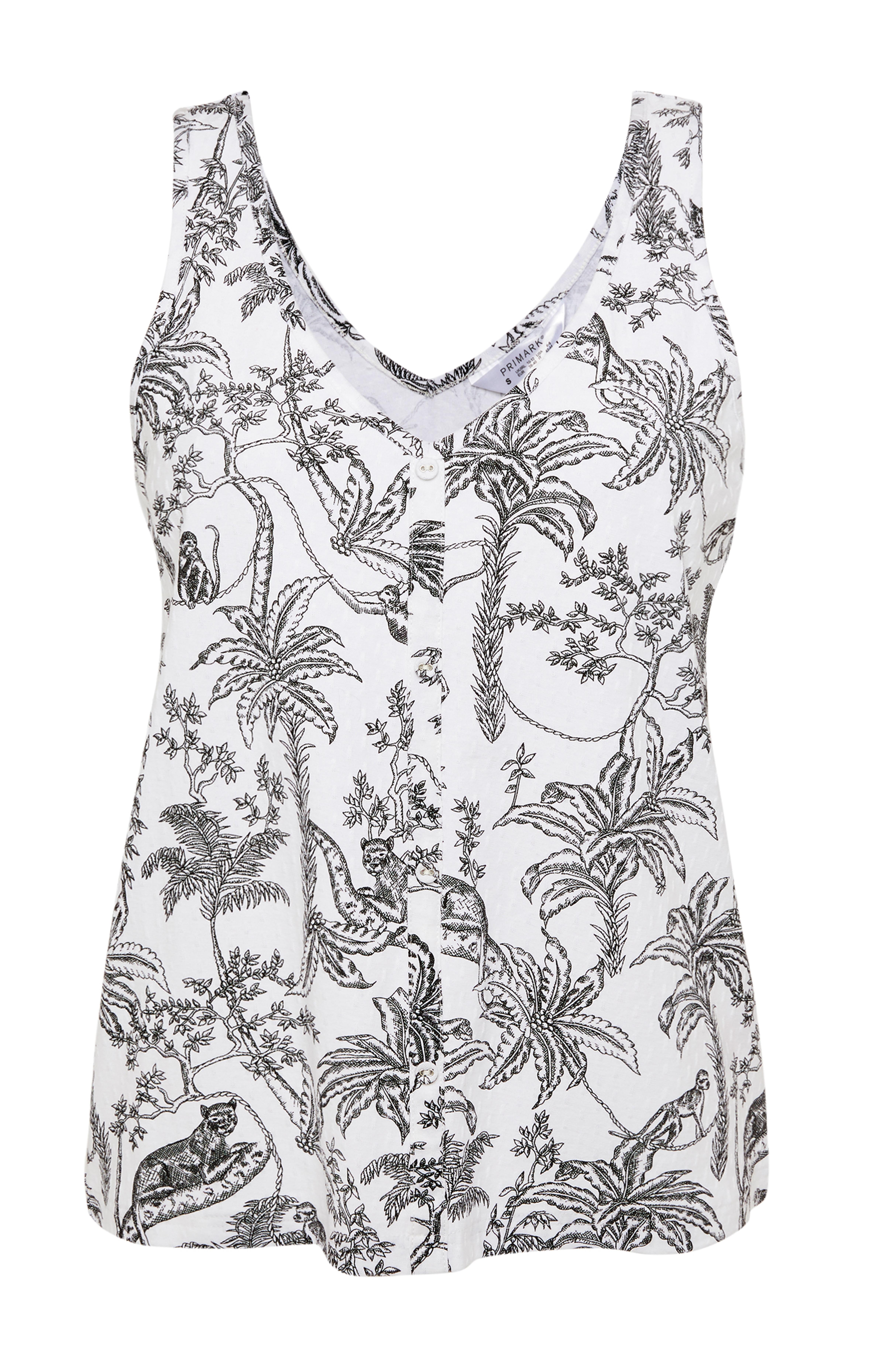 Camiseta sin mangas blanca y negra con estampado selvático | Pijama