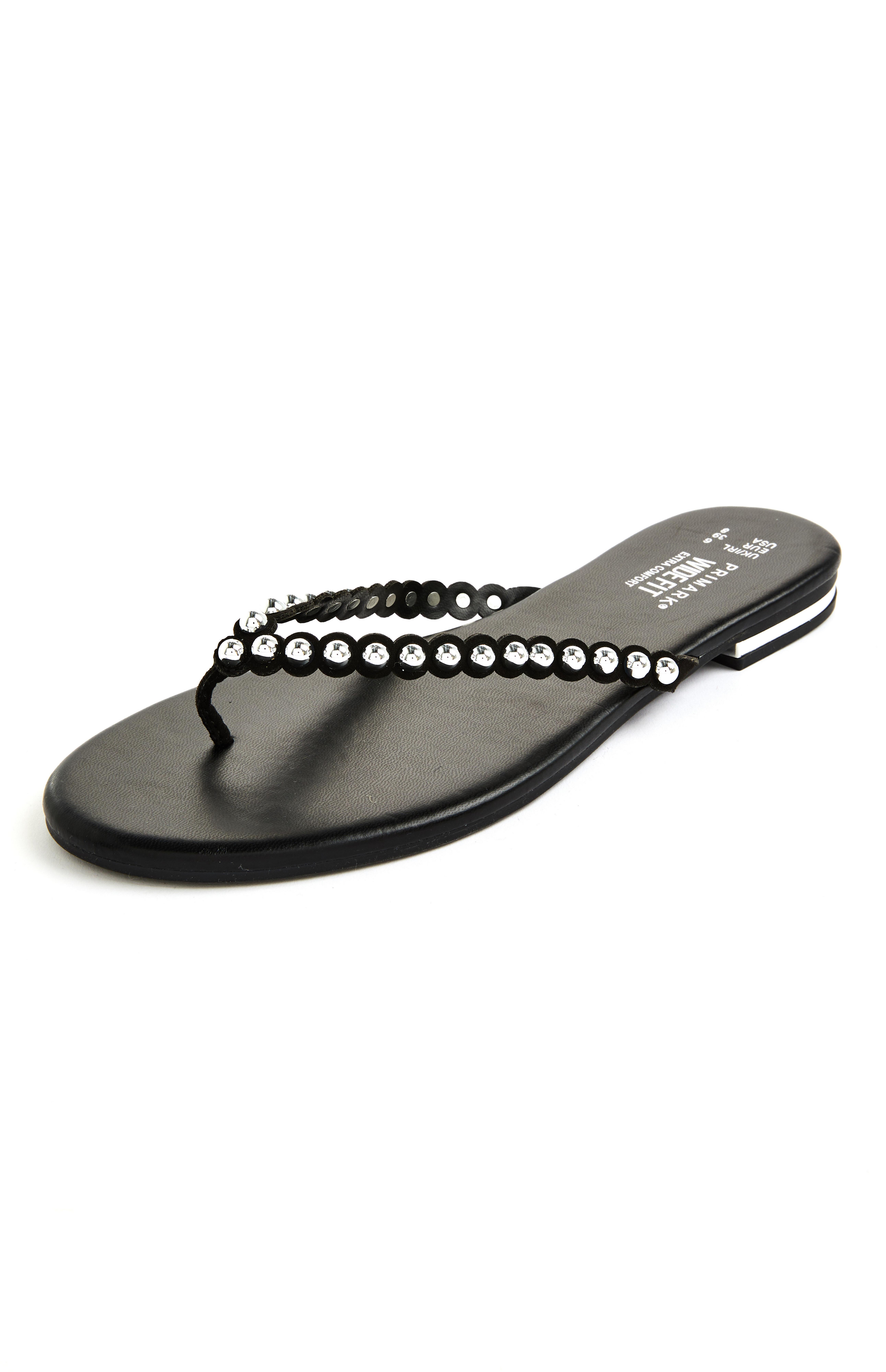 Black Flat Studded Thong Sandals Women's Sandals, Flip Flops & Mules