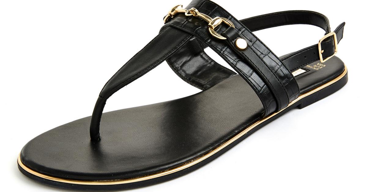 Black Flat Goldtone Detail Thong Sandals | Women's Sandals, Flip Flops ...