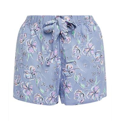 Modre kratke hlače iz viskoze s cvetličnim vzorcem