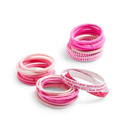 Rožnate mešane elastike za lase, 30 kosov