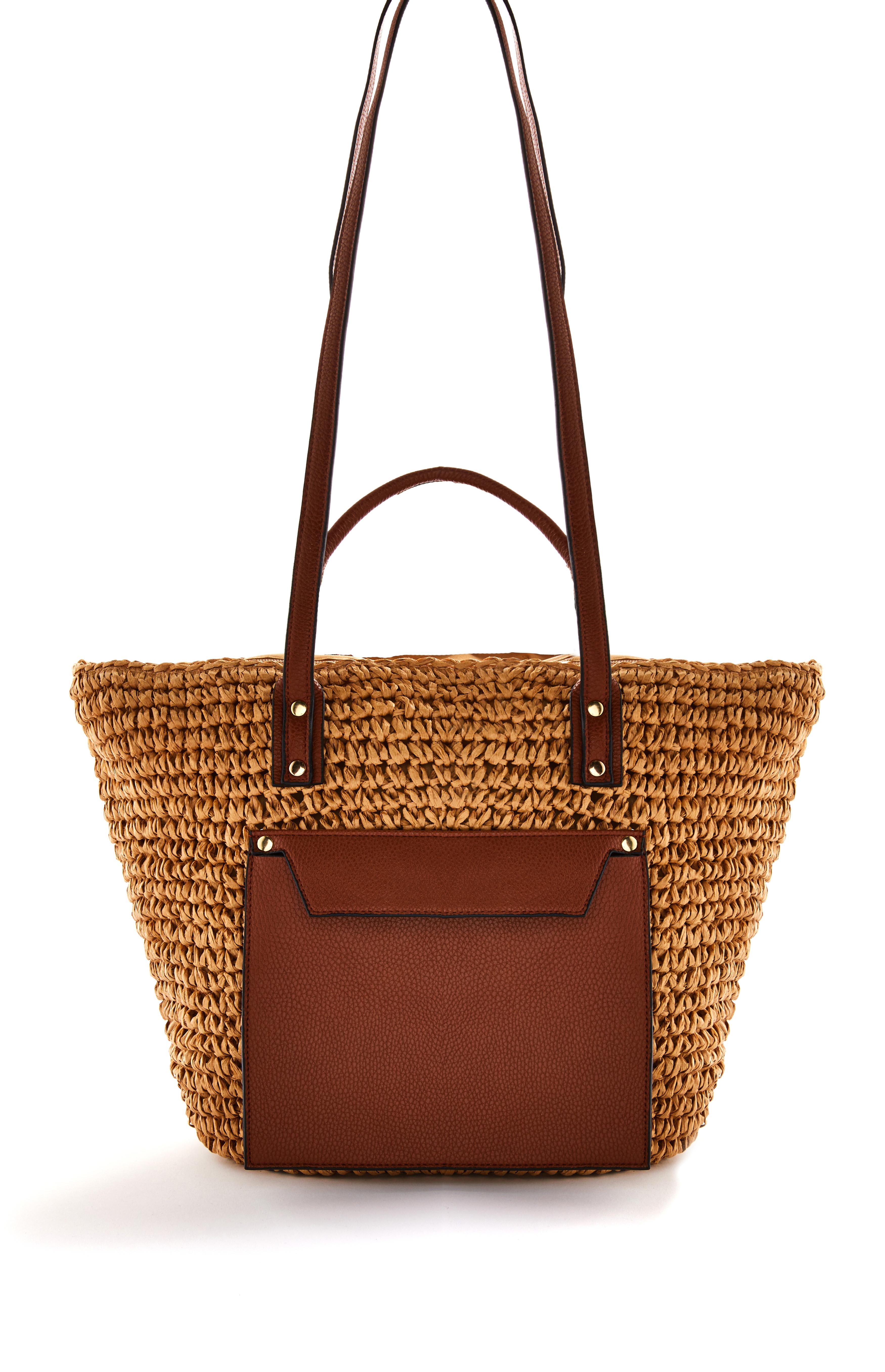 Sac seau marron en simili cuir et paille Sacs à main femme