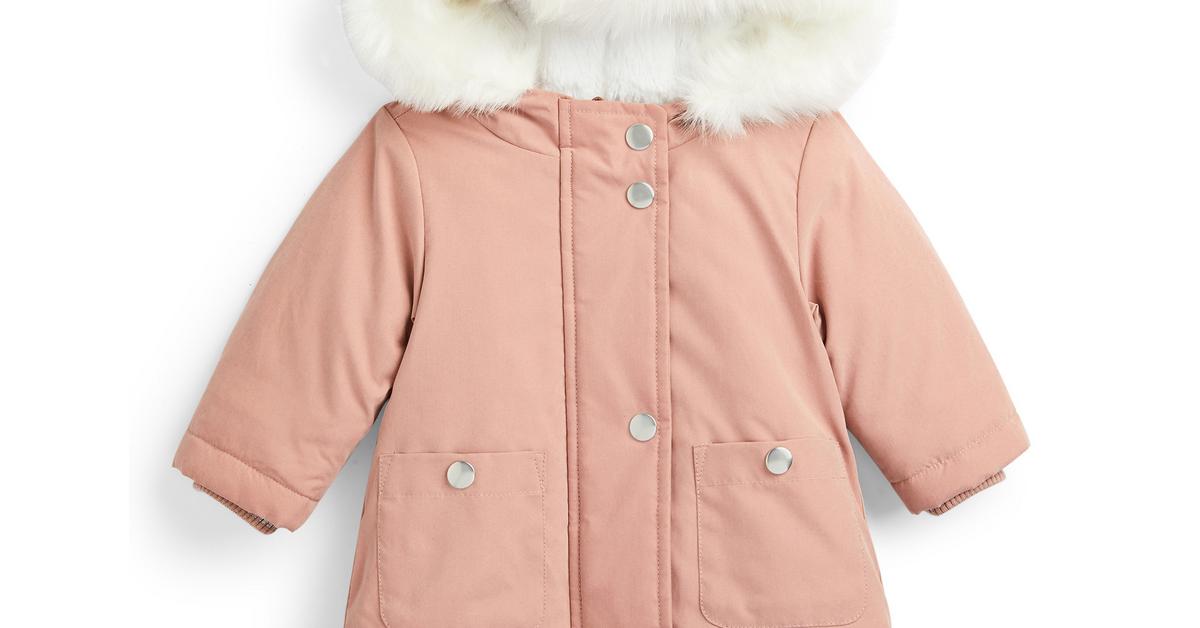Baby Girl Blush Pink Faux Fur Hooded Parka Jacket | Baby Girl Clothes ...