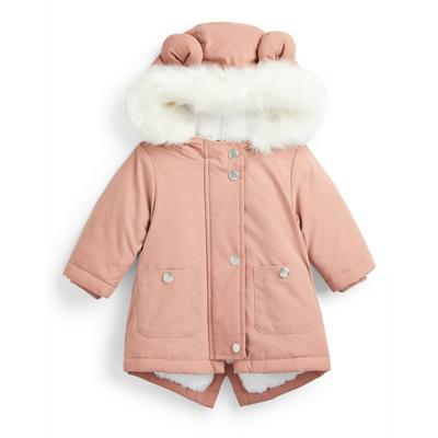 Baby Girl Blush Pink Faux Fur Hooded Parka