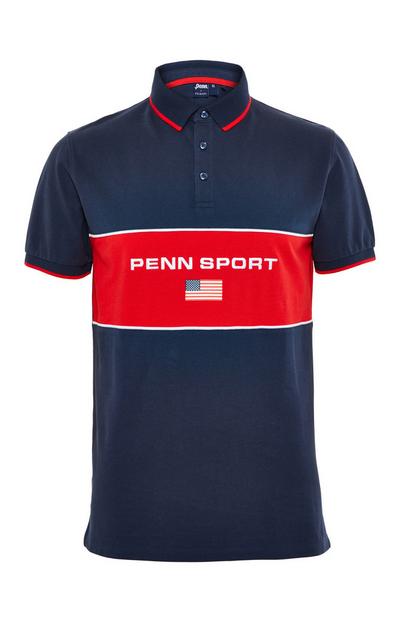 T-Shirt collo a polo blu navy a blocchi di colore Penn Sport