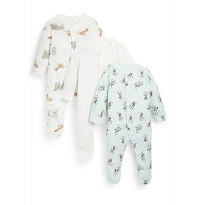 Newborn Baby Pastel Dumbo Sleepsuits 3 Pack