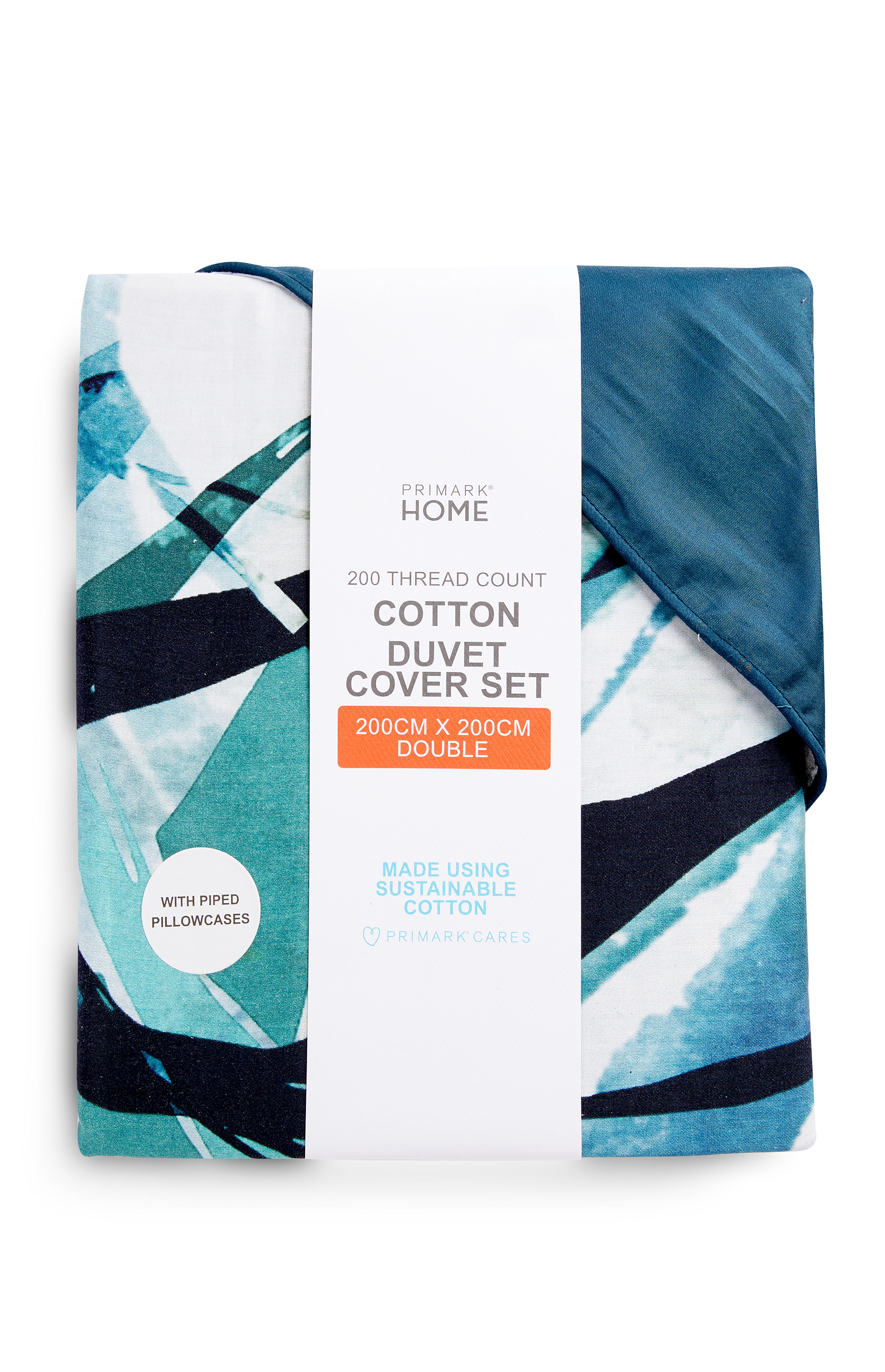 Blue Palm Leaf Print Double Duvet Cover Set Bedroom Furniture